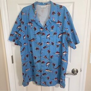 Columbia Trollers Best Button Down Short Sleeved Shirt Marlins print size XXL